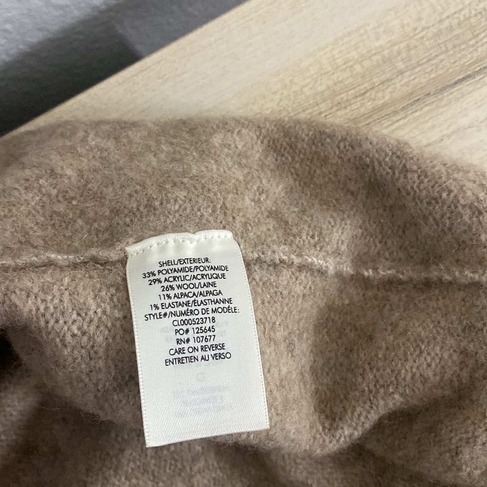 Alice + Olivia Poncho Wool Hooded Pullover Knit Oatmeal Sweater Medium Large - Picture 10 of 13